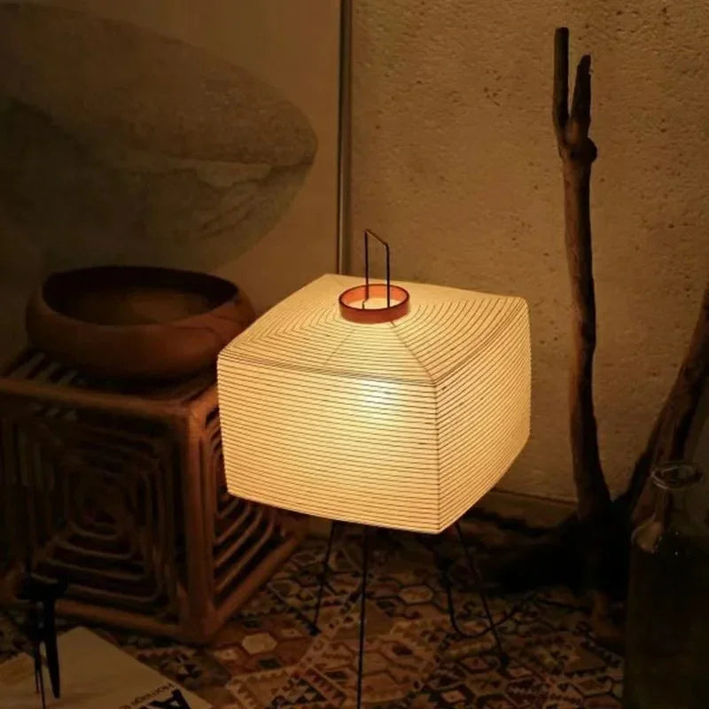 Unique modern Japanese style floor lamp, aesthetic decor piece for ambient home illumination.