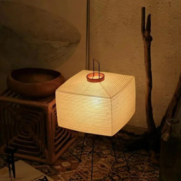 Unique modern Japanese style floor lamp, aesthetic decor piece for ambient home illumination.