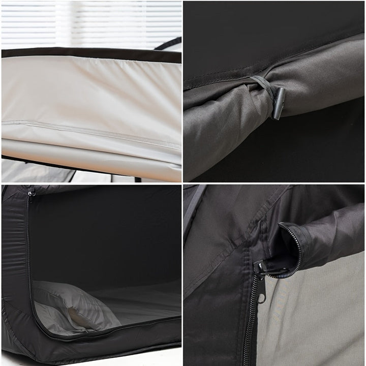 Unisex CozyNest folding bed with integrated tent for privacy, perfect for camping, festivals, or home use.