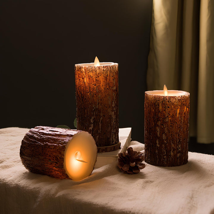 Battery-operated flameless pillar candles with remote & timer, enhancing home decor safely.
