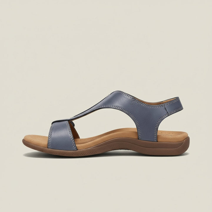 Women's T-strap orthopedic sandals with adjustable velcro straps for a custom, comfortable fit.