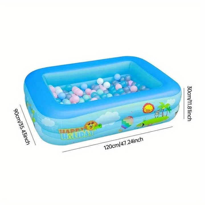 Vibrant ocean theme inflatable kids pool with thick PVC, perfect for durable outdoor water play & splashes.