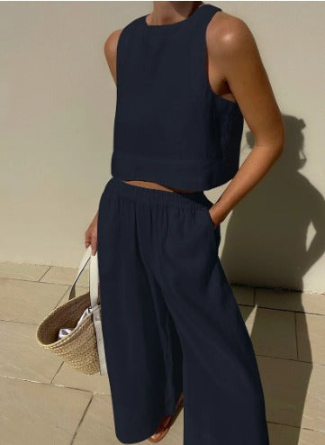 Women's Linen Tank Top & Shorts Set
