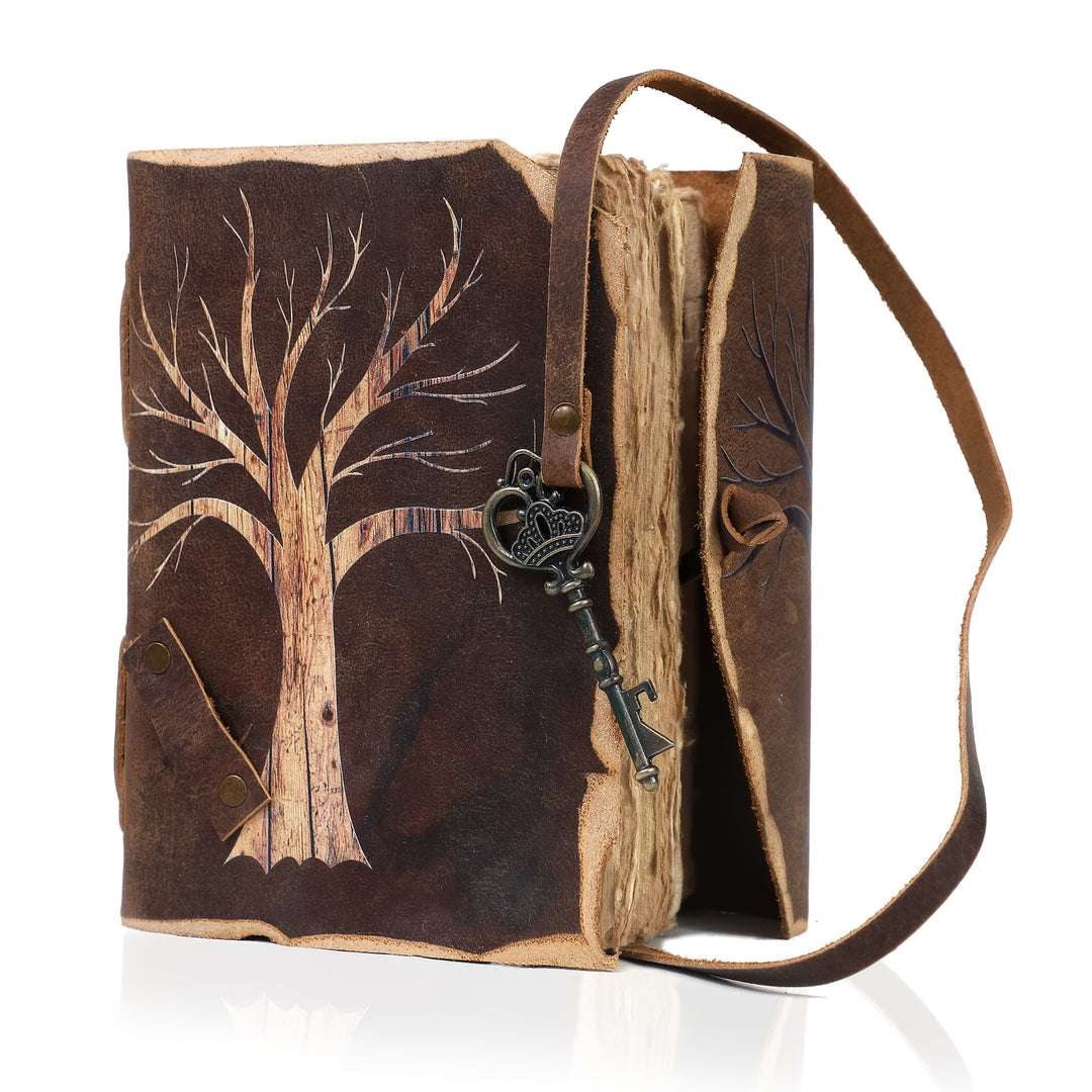 Handcrafted creative notebook, vintage leather look design with a decorative lock.