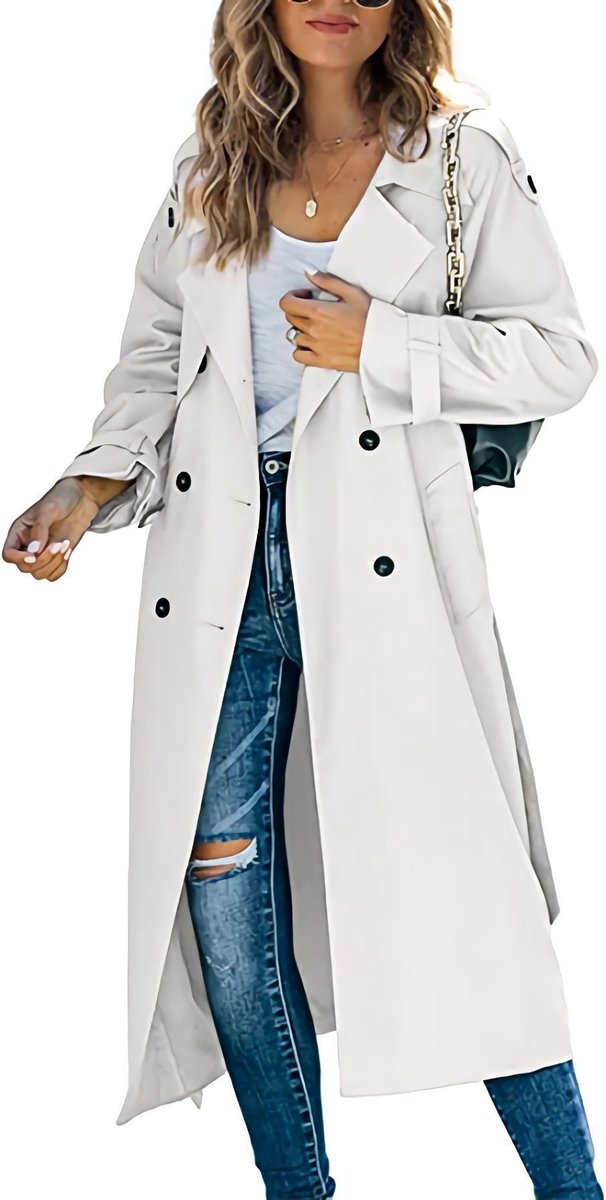 Versatile women's oversized trench coat, ideal spring jacket or fall fashion, with chic tie belt.