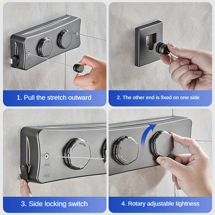 Durable stainless steel folding clothesline with double lines, heavy-duty for all your drying needs. Compact solution.