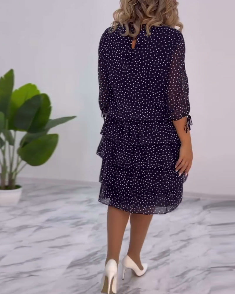 Women's Tiered Polka Dot Dress with Split Sleeves