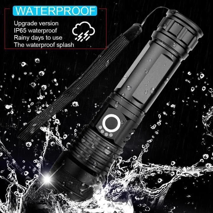 Portable super bright 90,000 lumen XHP50.2 LED flashlight for all outdoor adventures & survival.