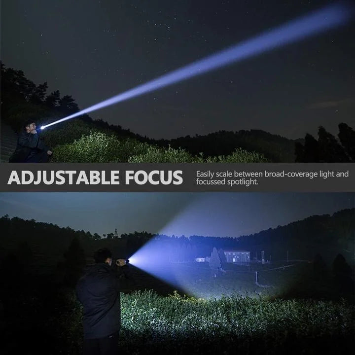 Tactical XHP50.2 LED flashlight, 90,000 lumen, super bright & durable for emergencies and hunting.