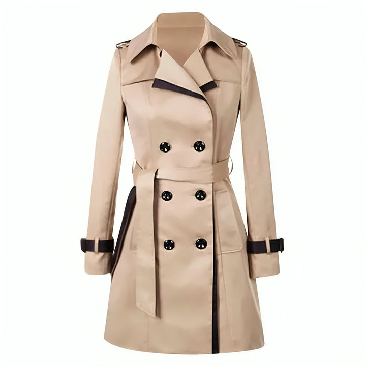 Chic women's long belted trench coat, a timeless piece of fall & spring outerwear. Elegant and versatile jacket.