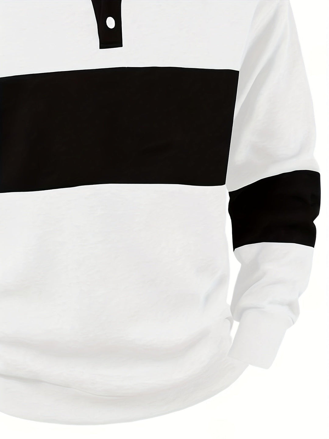 Men's long sleeve colour-block polo with button collar, two-tone design, relaxed fit.