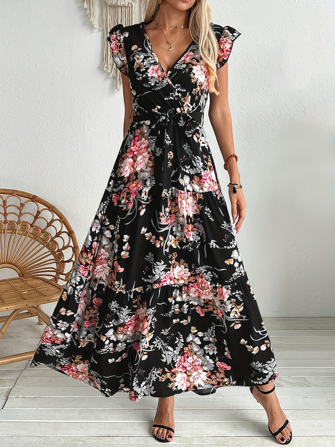 Floral Belted Swing Dress