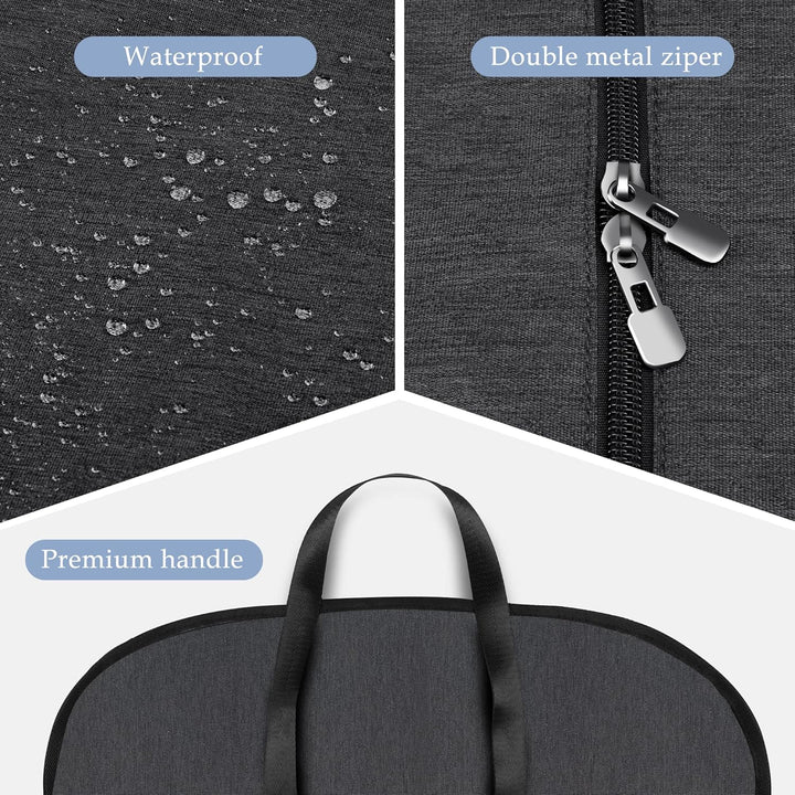 Unisex travel accessory: foldable waterproof garment bag. Protects suits & dresses during transit or storage.