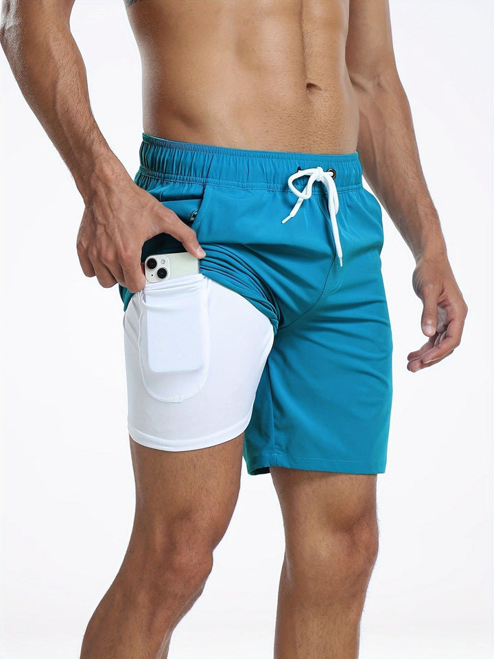 Quick-dry athletic men's swim shorts, perfect summer beachwear for vacation.