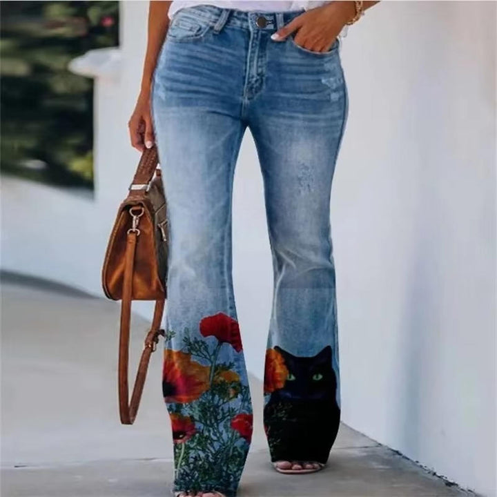 Women's Floral Print High Waist Jeans