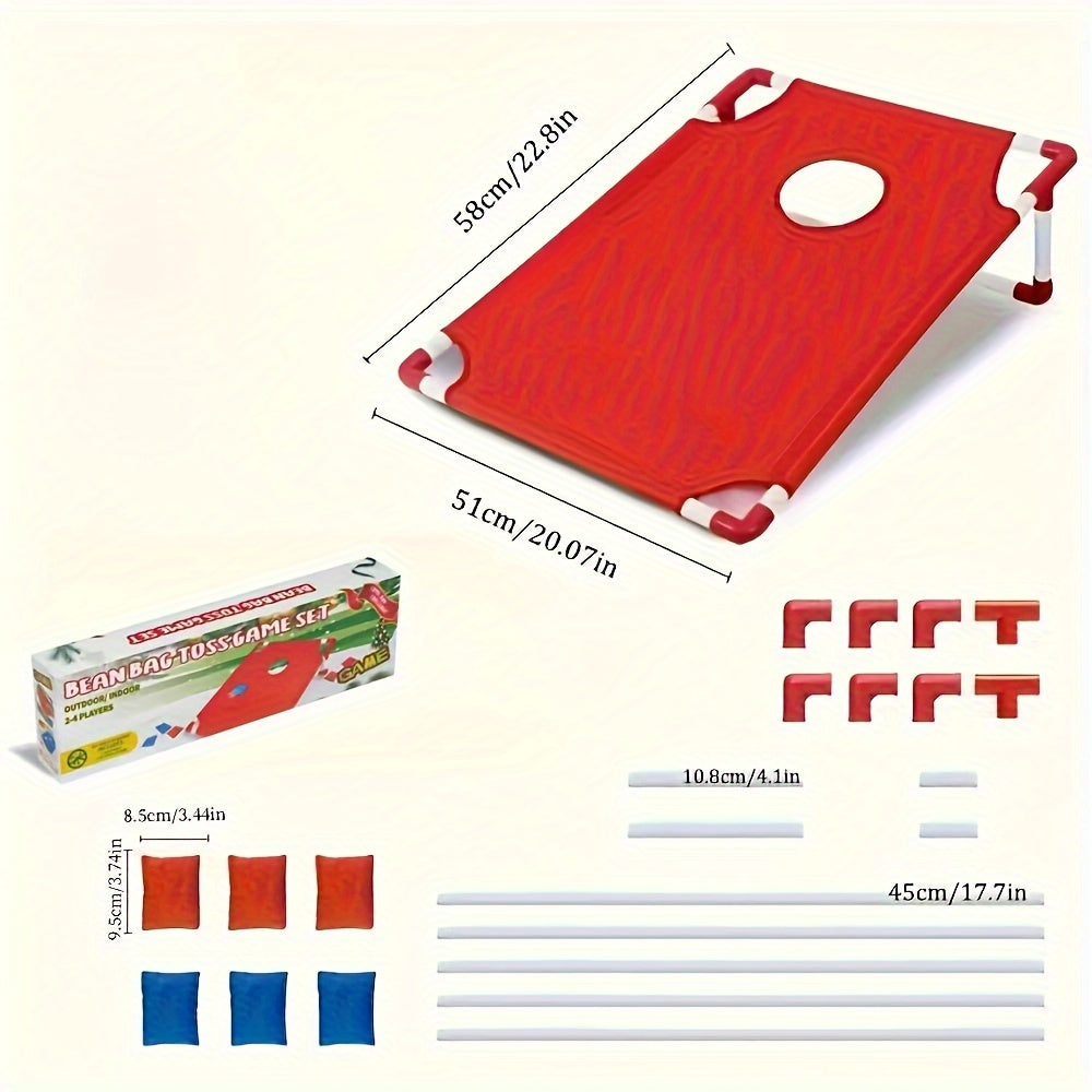 Easy-setup portable cornhole game, quick for outdoor family fun, ideal for parties, camping, and backyard gatherings.