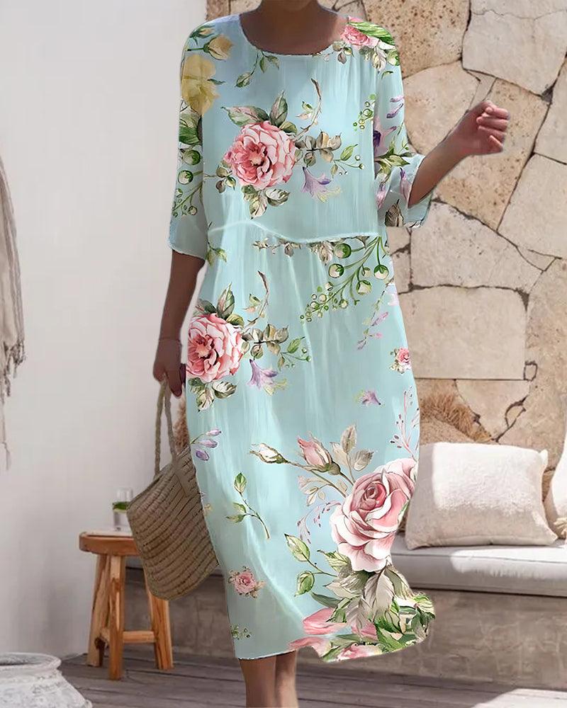 Flattering women's floral party dress with built-in tummy control for a smooth silhouette.