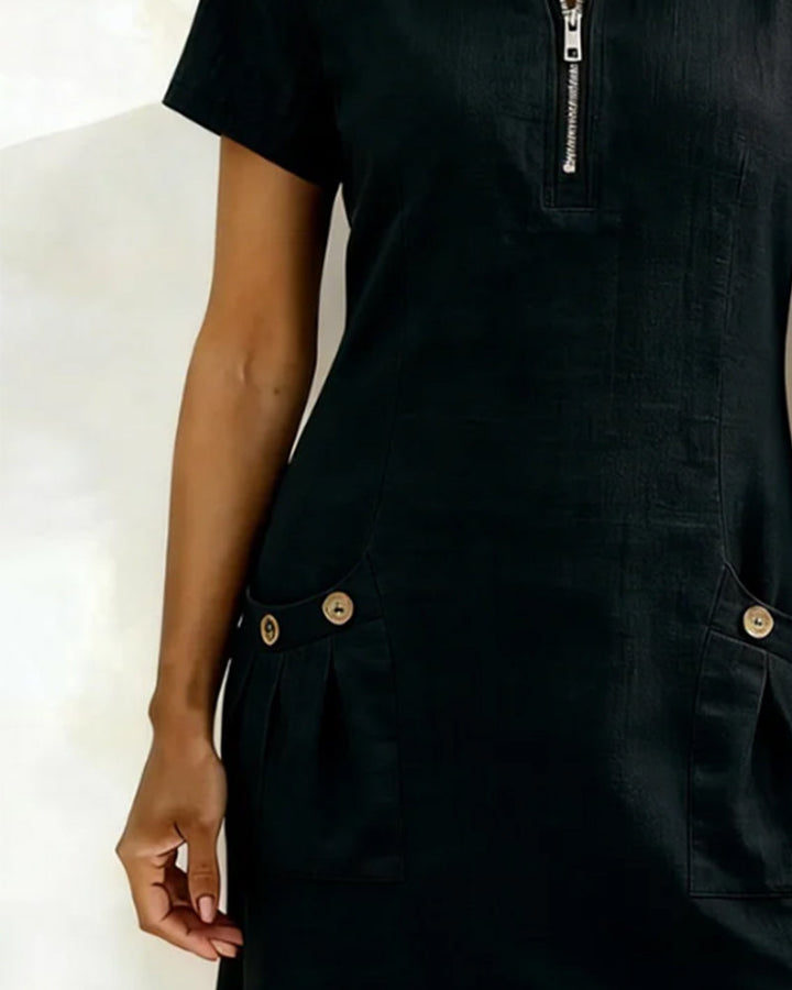 Women's Linen Zip Neck Mini Dress