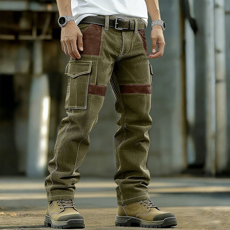 Rugged men's durable cargo pants, relaxed fit, functional for outdoor adventures.