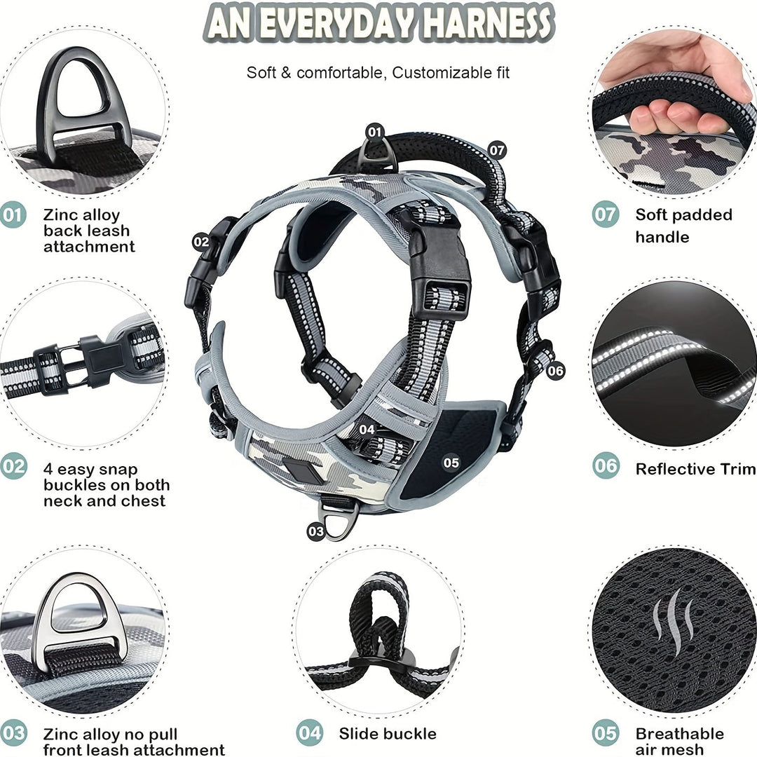 Ergonomic no-pull dog harness with a top handle for quick control.