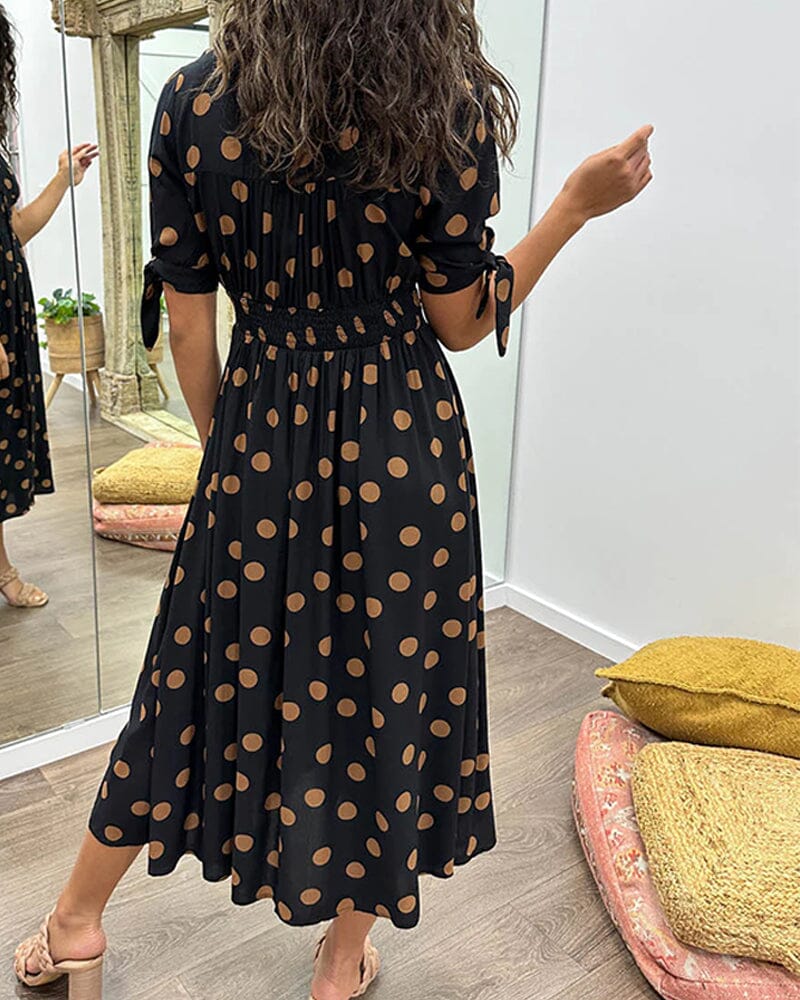 Polka Dot V-Neck Midi Dress