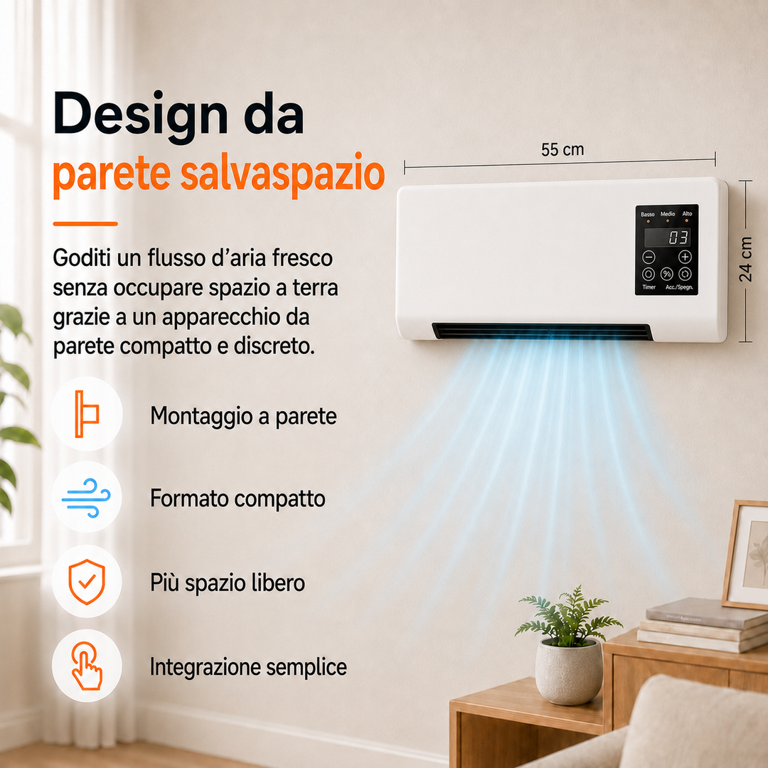 Quiet compact wall fan, perfect for efficient cooling in small rooms or offices.