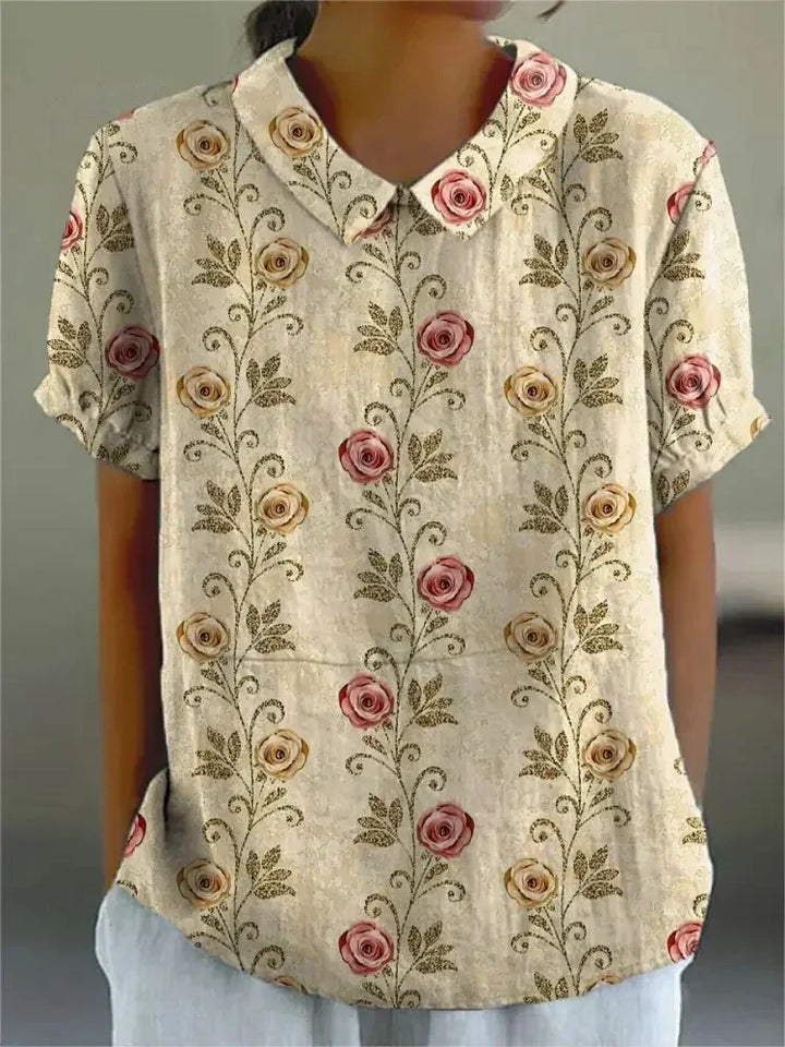 Women's laid-back casual shirt, short sleeve, relaxed fit for everyday comfort & chic summer style.
