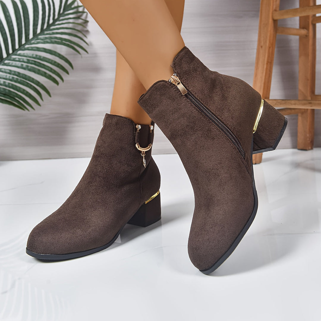 Women's chic brown Chelsea ankle boots with sturdy block heel, perfect for fall fashion & everyday wear.