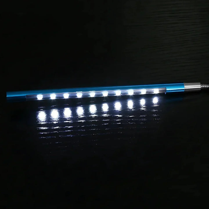 Ergonomic USB keyboard light, flexible gooseneck, dimmable LED for comfortable workstation setup.