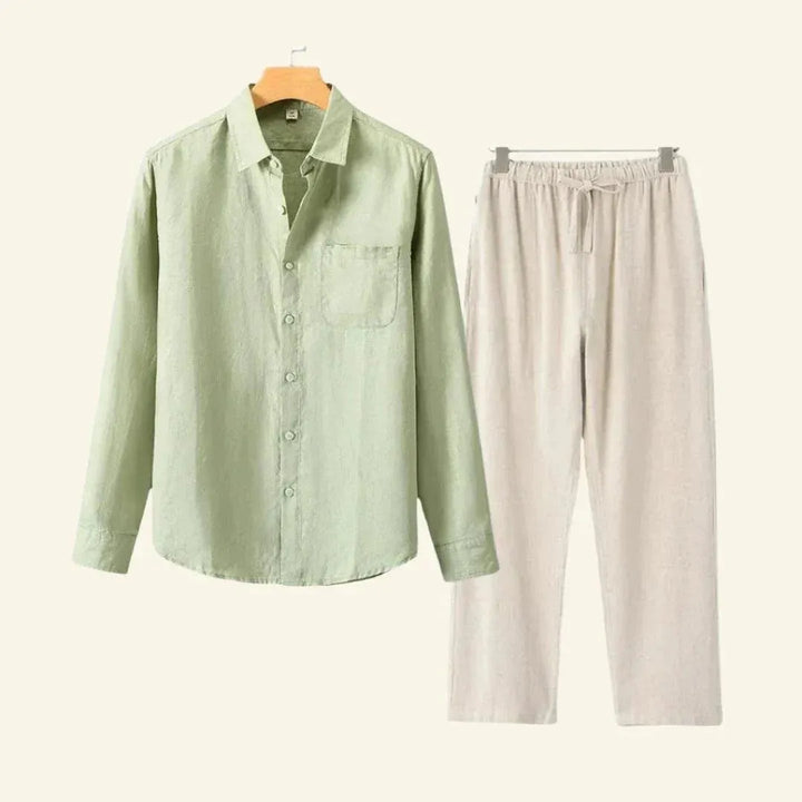 Versatile men's summer co-ord set: relaxed fit shirt and matching trousers for ultimate comfort & style.