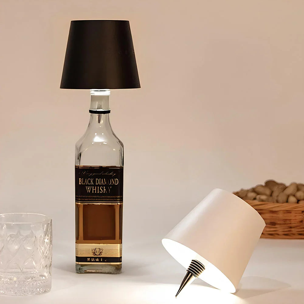 Upcycle bottles with this universal rechargeable LED lamp cap, ideal as a table lamp or night light.