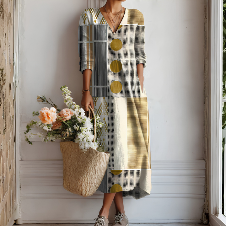 Fresh spring fashion: women's long sleeve dress with a comfortable, relaxed fit for everyday elegant style.
