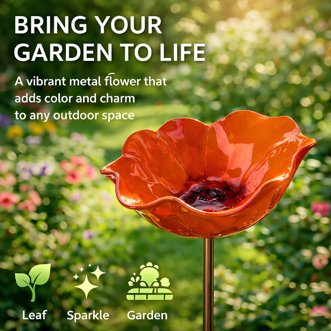 Handcrafted floral metal bird feeder, intricate details, ideal for garden, patio, or balcony decor.