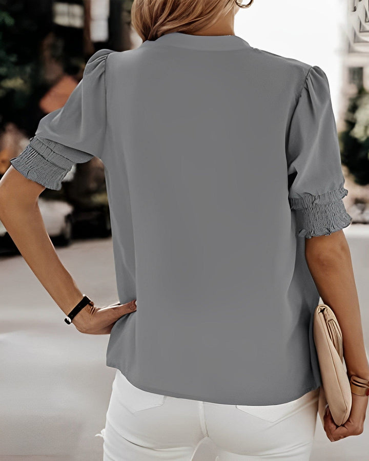 Women's V-Neck Puff Sleeve Blouse