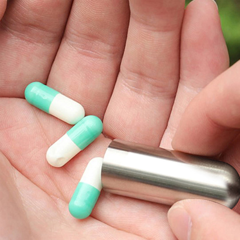 Lightweight, portable stainless steel pill box, waterproof for daily medication.