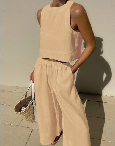 Women's Linen Tank Top & Shorts Set