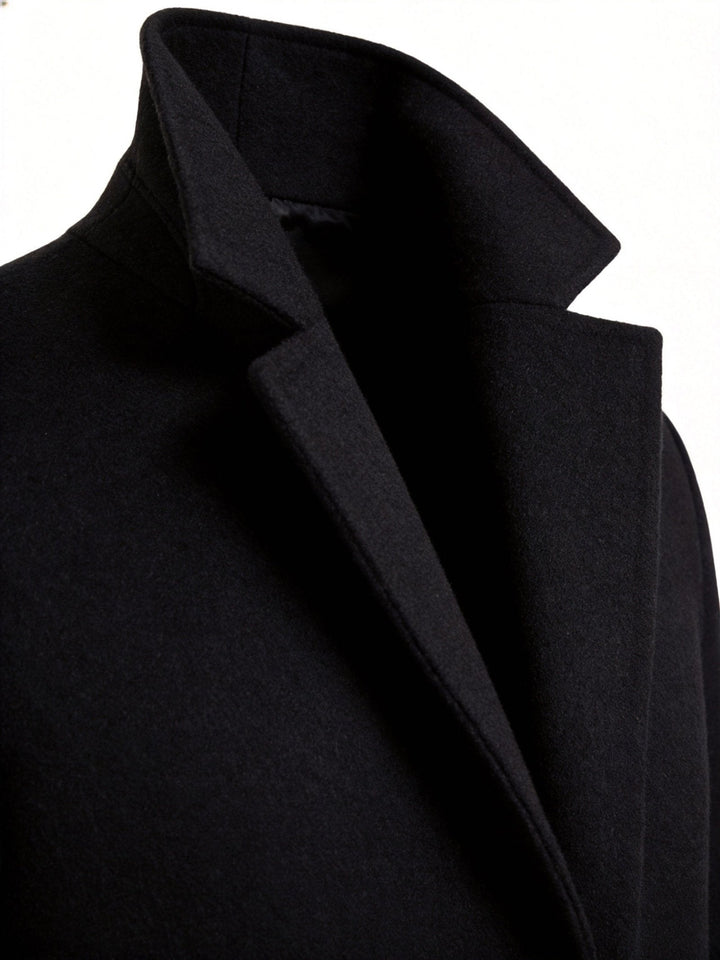 Men's classic tailored long trench coat, perfect for elegant business casual & autumn wear.