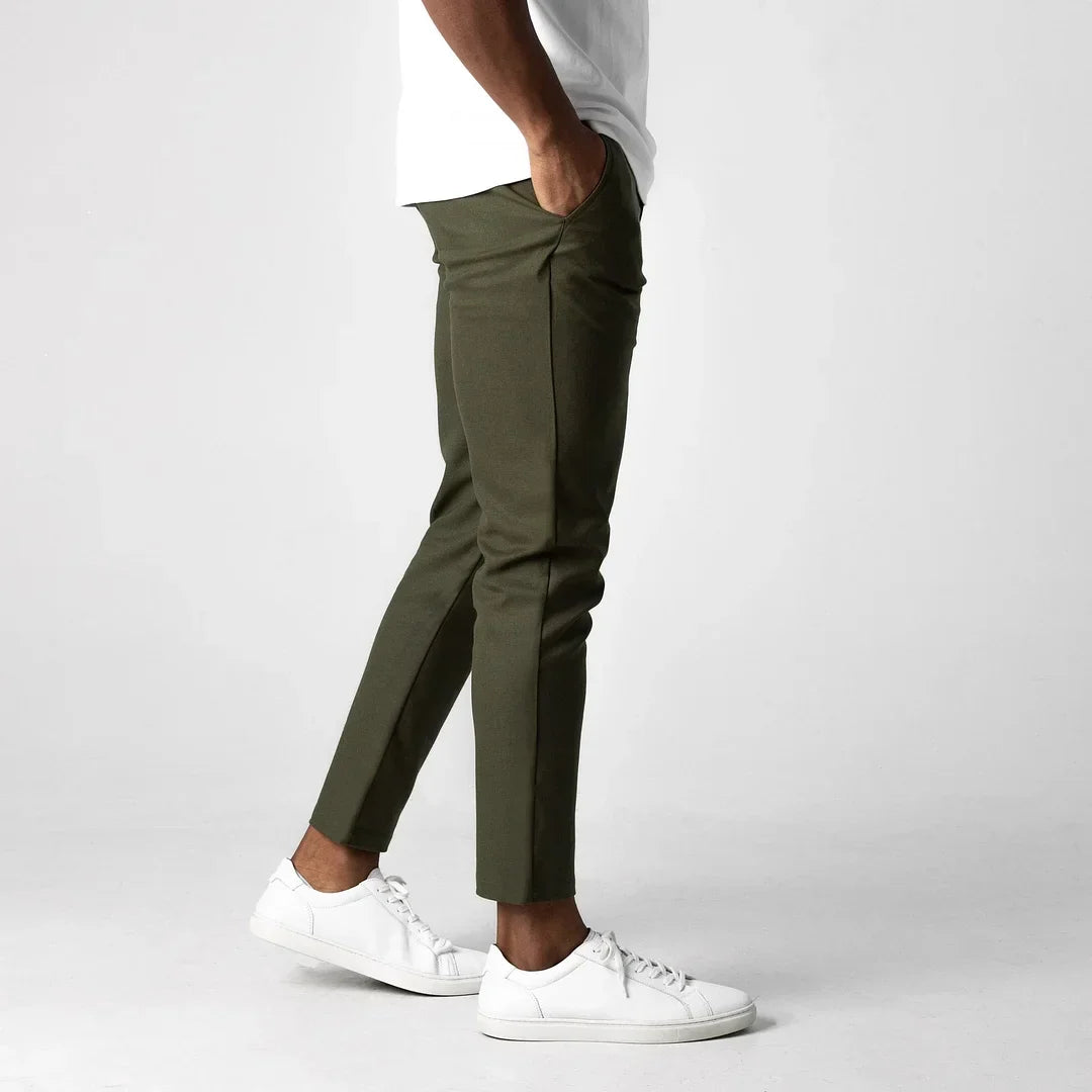 Navy casual chino pants, designed for men's everyday comfort and adaptable style.