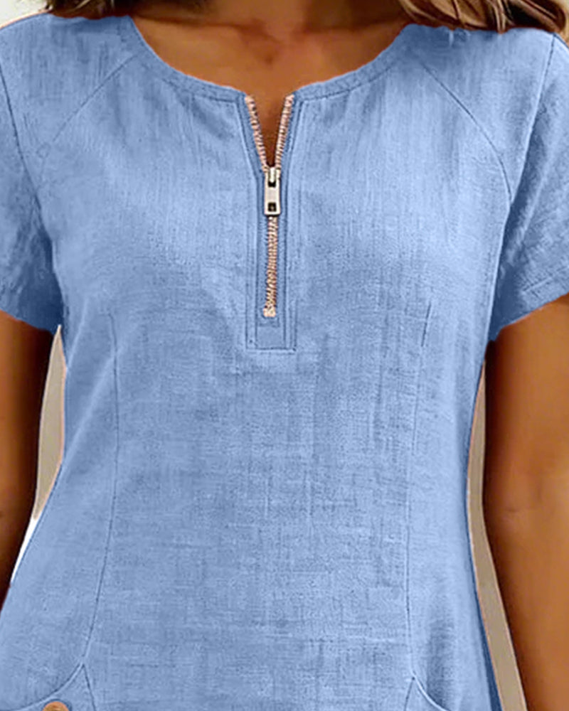 Women's Linen Zip Neck Mini Dress