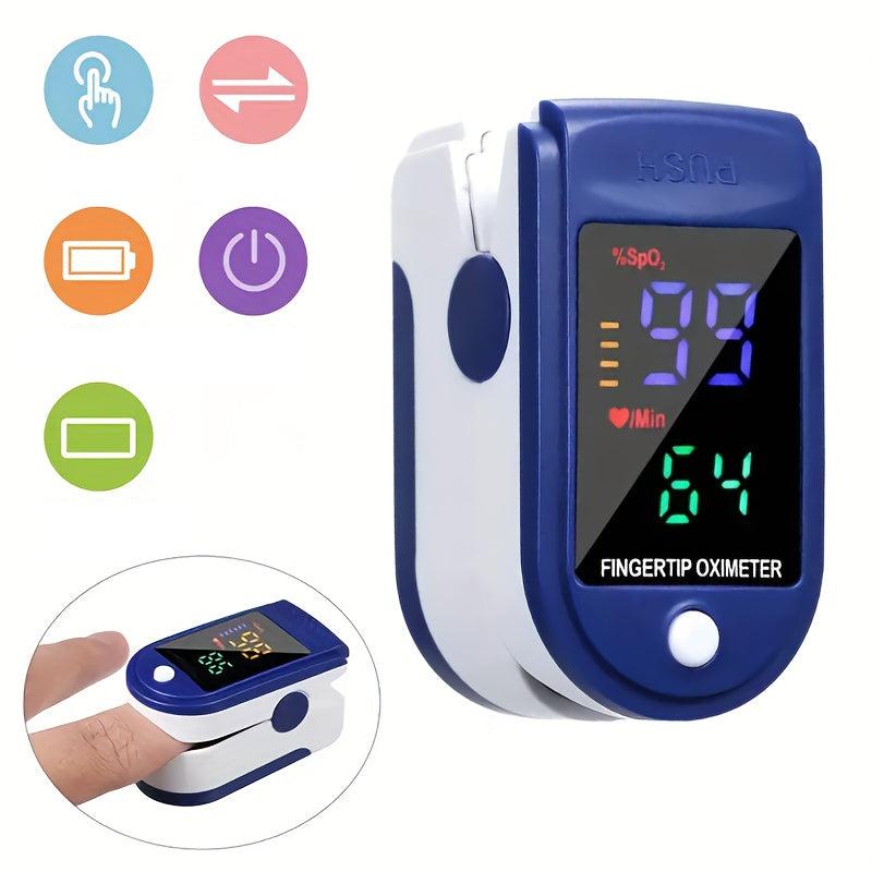 Digital finger pulse oximeter monitoring oxygen levels & heart rate, a compact wellness device for daily health checks.