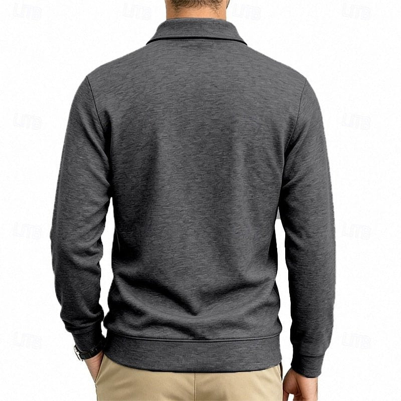 Refined men's long-sleeve polo shirt with a stylish buttoned collar and chest pocket for smart casual.