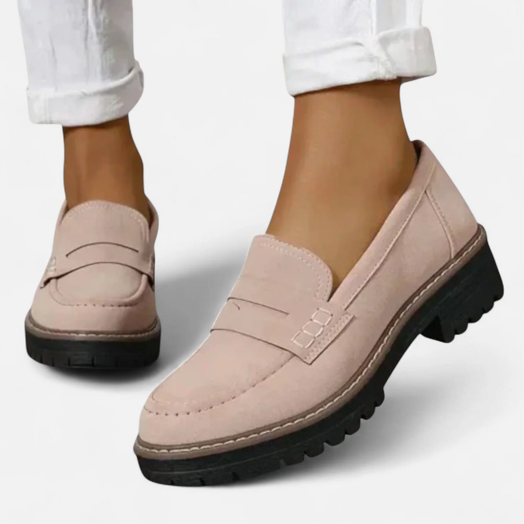 Slip-on women's heeled loafers with arch support & orthopedic comfort, great for busy days.