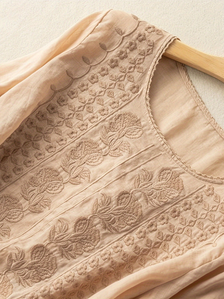 Spring summer women's embroidered tunic top, relaxed fit, travel friendly for effortless style.