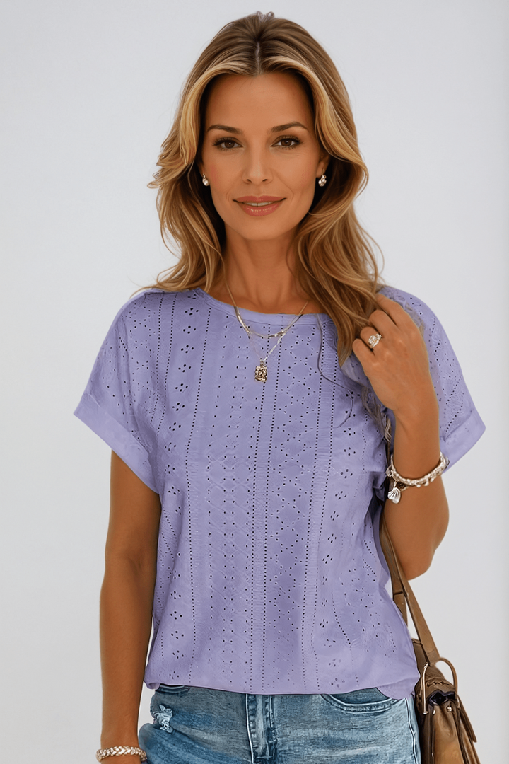 Women's Eyelet Crew Neck Top