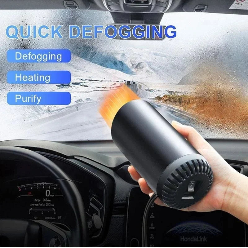 Unisex portable car heater & ice remover. Rapidly defrosts windshields for clear winter driving.