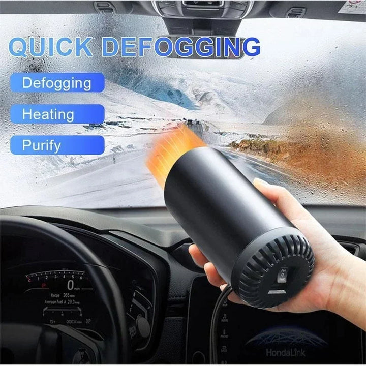 Unisex portable car heater & ice remover. Rapidly defrosts windshields for clear winter driving.