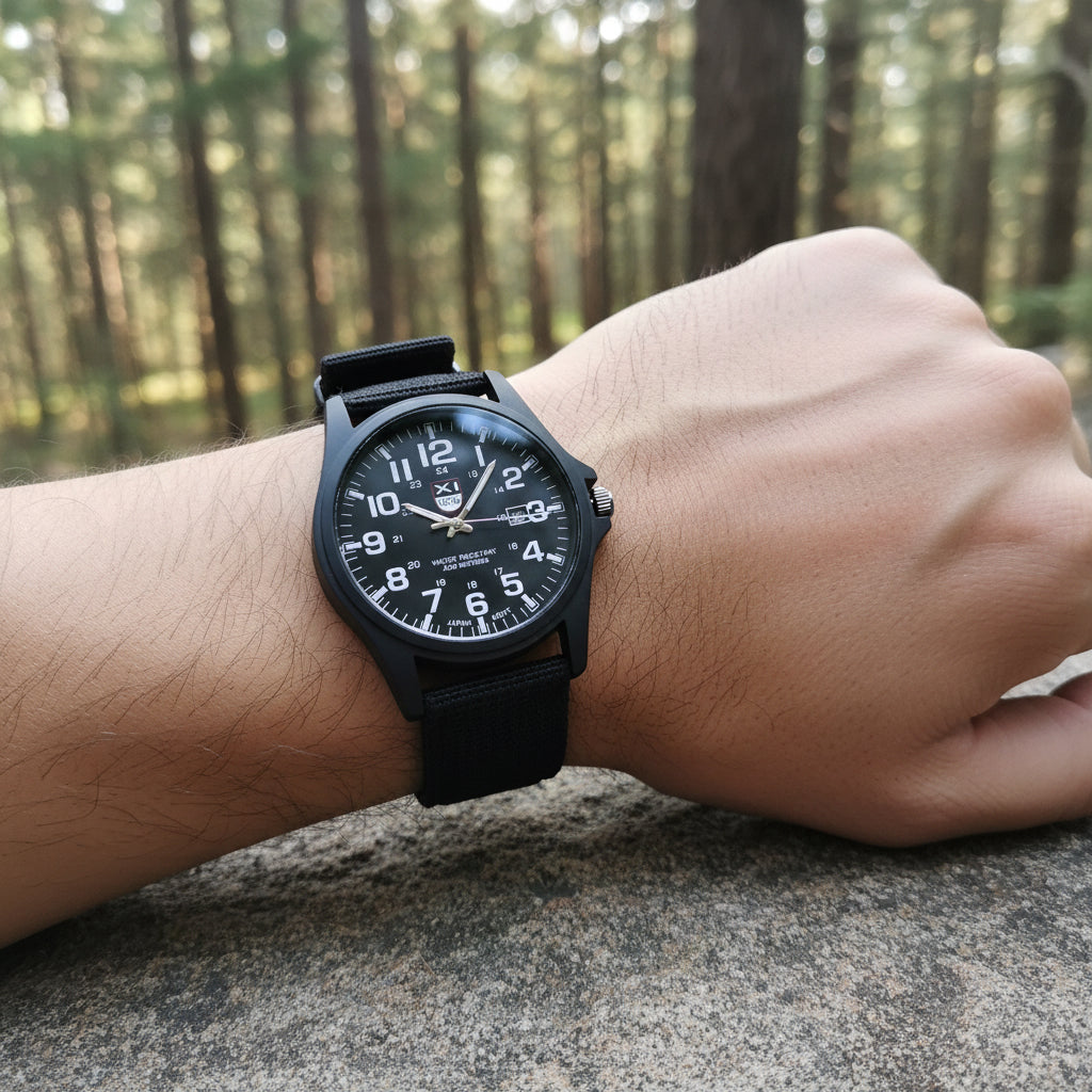 Men's illuminated tactical watch, durable and water-resistant for outdoor adventures and daily use.