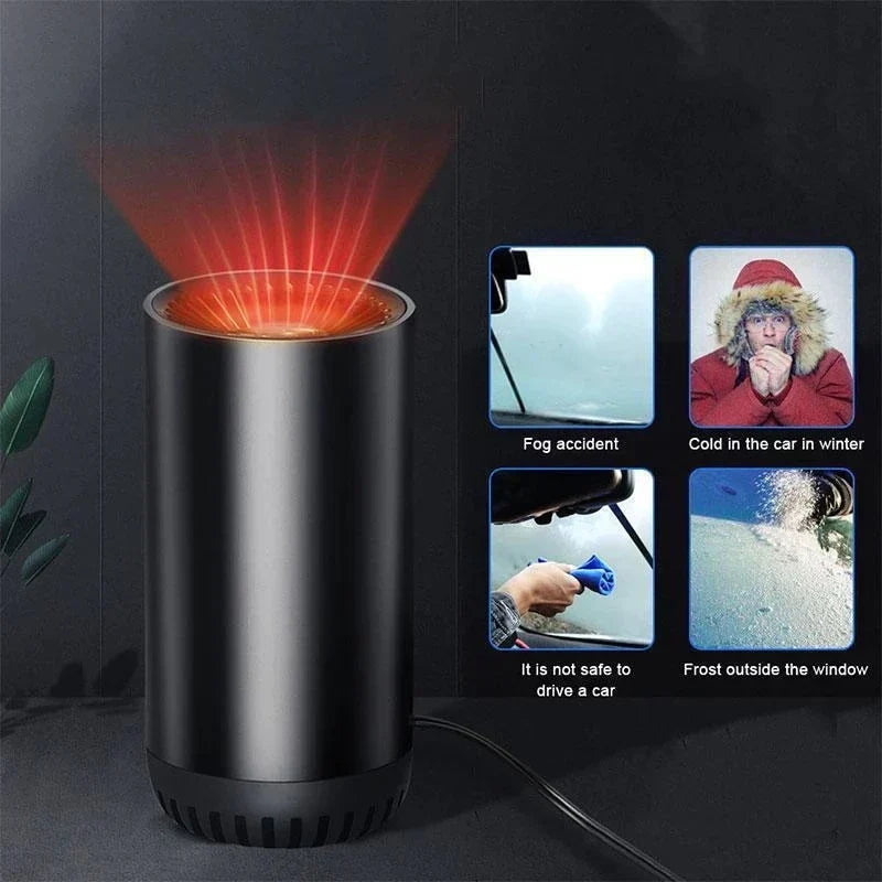Plug-in 12V portable car heater & auto defroster, providing warm air for immediate winter comfort.