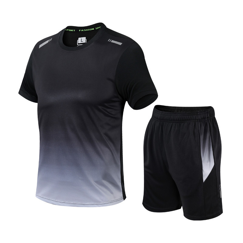 Men's athletic quick-dry t-shirt and shorts combo, designed for running and sports activities.