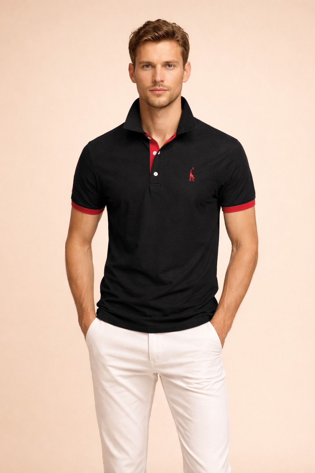 Stylish men's polo shirt, tailored modern fit. Casual short sleeve top ideal for urban fashion & smart casual outfits.